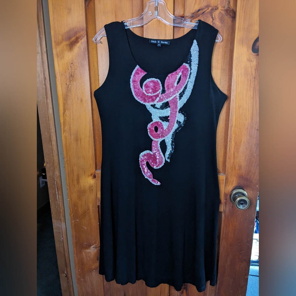 ROCK N KARMA* vintage Lycra Spandex tank dress w/ sequin detail front a-line XL
